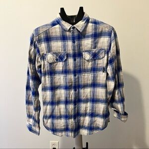 Columbia Mens Flannel Button Up Shirt Long Sleeve Blue & White Plaid Size Small